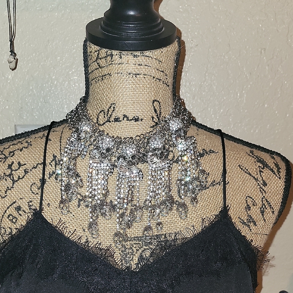 Anthropologie Silver Collar/Choker Statement Necklace with Teardrop Skulls
